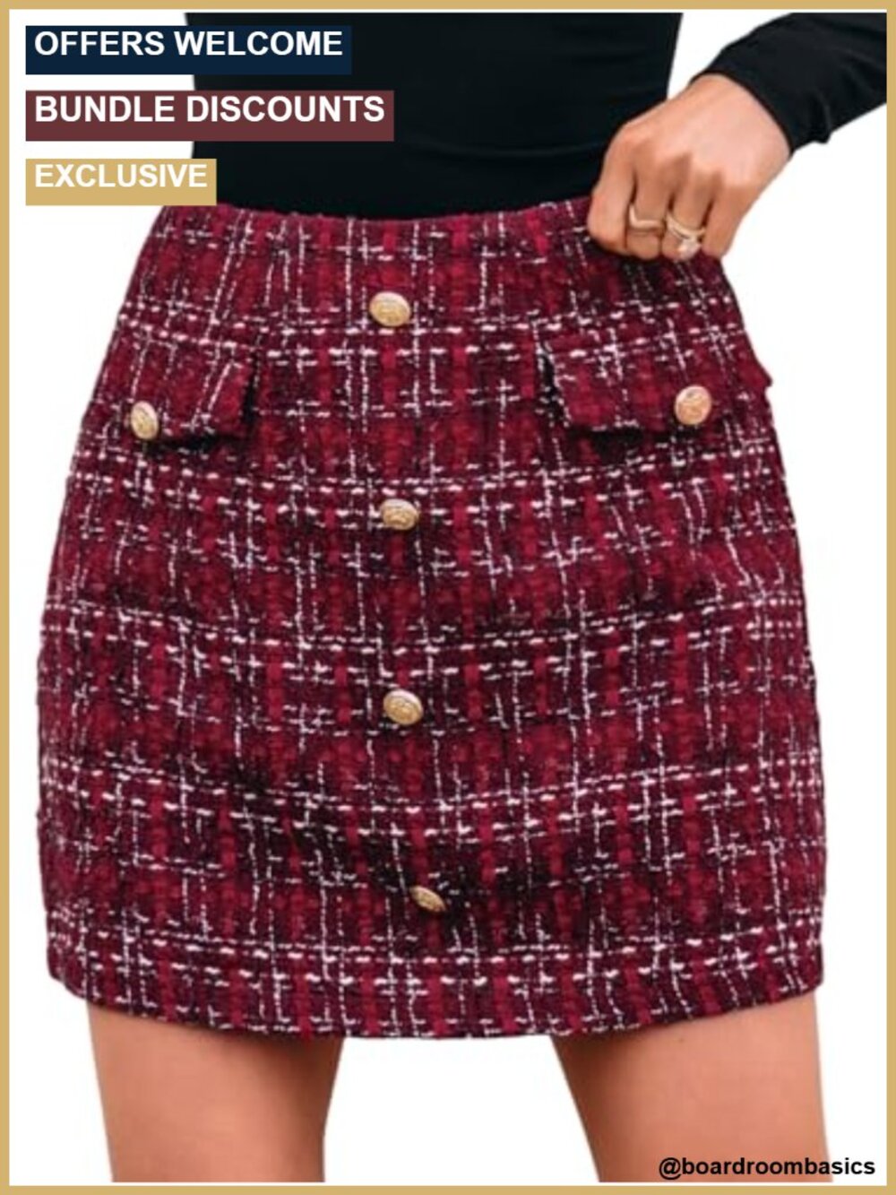 High Waist Plaid Mini Skirt Button Front Tweed Women's